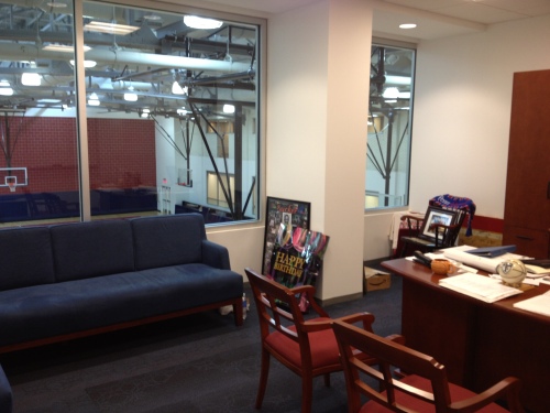 A look from the inside of head coach Jerome Allen's new office.